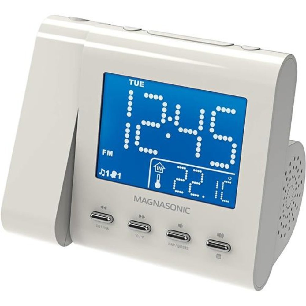 Projection Alarm Clock with AM/FM Radio,Battery Backup, Auto Time Set,Dual Alarm